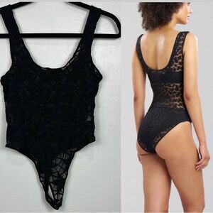 XOXO Vintage Sheer Allover Lace Bodysuit In Black Size M